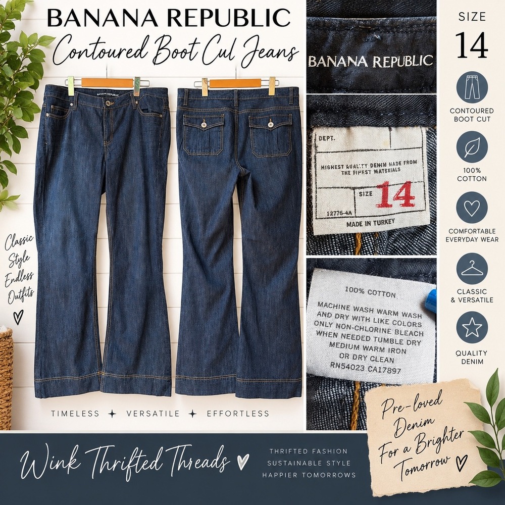 Banana Republic Contoured Boot Cut Jeans Dark Wash Size 14 Casual Chic Cotton
